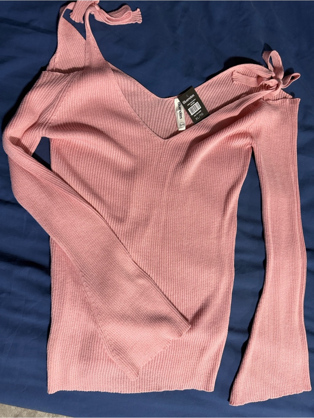 Bluenotes Rose Ribbed V-Neck Sweater with Tie Straps